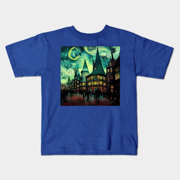 Starry Night in Diagon Alley Kids T-Shirt by Grassroots Green